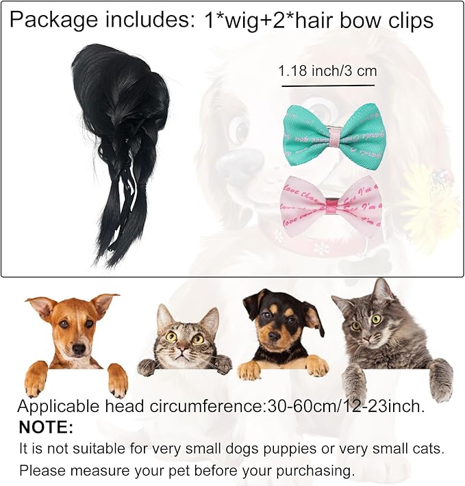 Funny Dog Wig Pet Costumes,Kediciz Cat Costume Synthetic Hairpiece Cosplay Wigs, Headwear for Halloween Christmas Festivals Party Decor, Fancy Dress,Adjustbale Size,28CM Black Braide