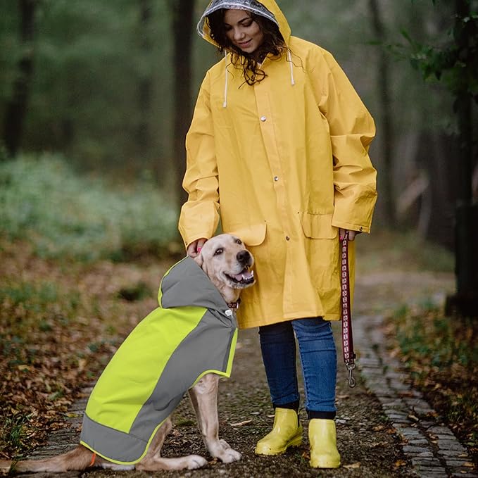 IECOii Large Dog Raincoat Waterproof,Hooded Rain Jacket Keep Dog Dry in Wet Weather,Reflective Rain Poncho Clothes with Convenient Leash Hole/Adjustable Magic Sticker/Easy On and Off/,Green,Large