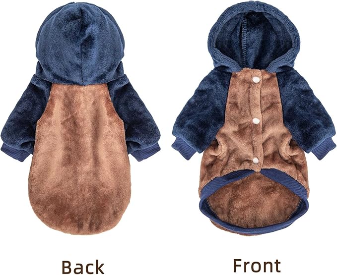 FabriCastle Dog Hoodie Sweater for Small Dogs Boy and Girl, Small Dog Clothes XS XXS Puppy Sweatshirt, Pet Outfit, Cat Clothing Super Soft Warm Snap On Closure (Camel-Navy, Medium)