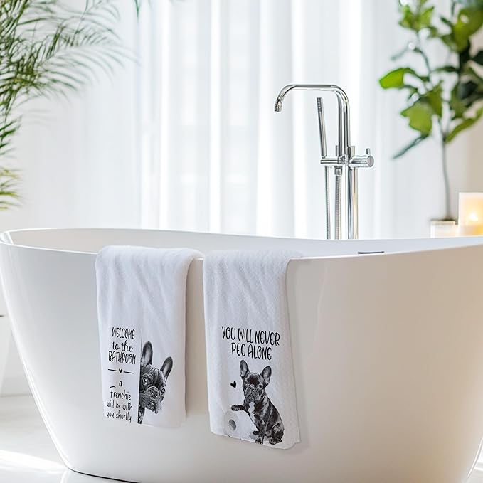 Cabana Bro Funny French Bulldog Bathroom Hand Towels, Frenchie Gifts for Women Men, Dog Lover Gifts, Welcome to The Bathroom Decorative Hand Towels for Bath Room Washroom, 16x24 Inch Set of 2