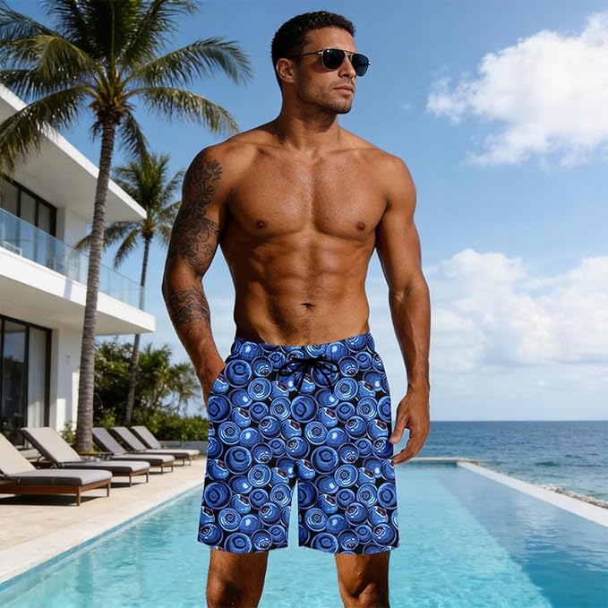 Mens Swim Trunks with Compression Liner Quick Dry Zipper Pocket Bathing