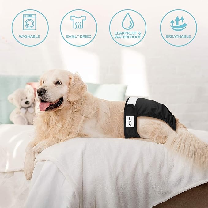 Avont 3 Pack Washable Female Dog Diapers, Premium Reusable Highly Absorbent Doggie Period Panties Durable Dog Diaper Cover -S 3 Black