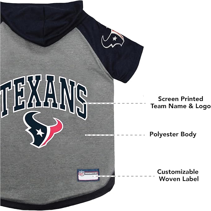 Pets First NFL Houston Texans Hoodie for Dogs & Cats. | NFL Football Licensed Dog Hoody Tee Shirt, Medium| Sports Hoody T-Shirt for Pets | Licensed Sporty Dog Shirt