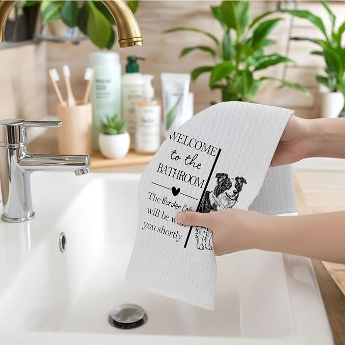 Border Collie Gifts Bathroom Hand Towels, Border Collie Dog Owner Lovers Gifts for Women, Funny Dog Decorative Hand Towel for Bathroom Kitchen Decor, 16x24 Inch