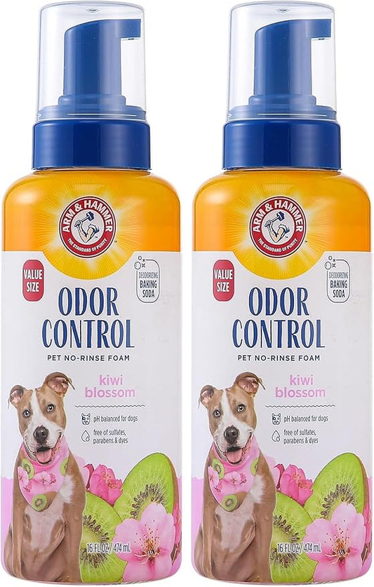 Arm & Hammer for Pets Odor Control Pet No-Rinse Foam with Baking Soda, Kiwi Blossom Scent, Best Odor Eliminating Foam for Dogs and Puppies; Waterless Dog Deodorizer, 16 Fl Oz (Pack of 2)