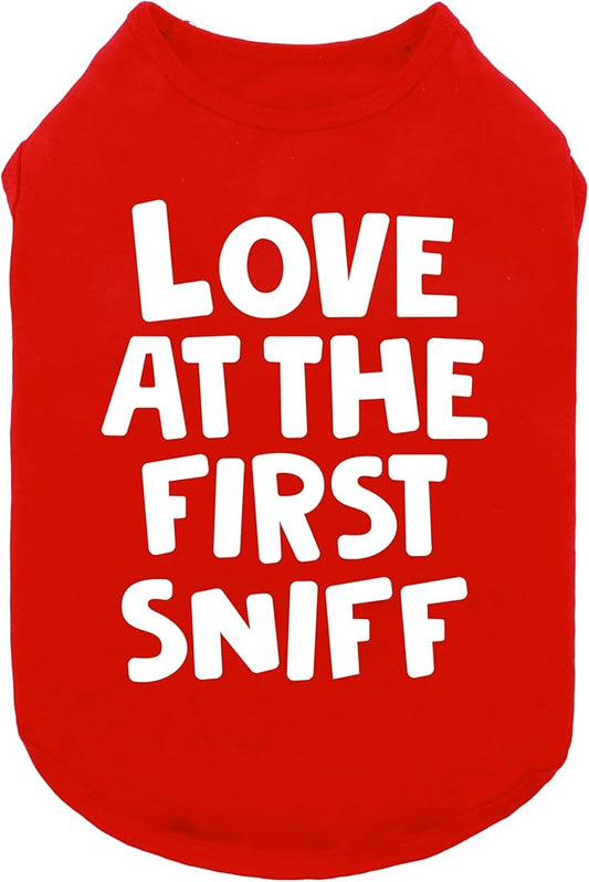 Fitwarm Love at The First Sniff Dog Shirt, Dog Valentines Outfit, Summer Dog Clothes for Small Dogs Boy Girl, Funny Dog Tshirt, Lightweight Breathable Cotton, Pet Cat Outfit, Red, Large