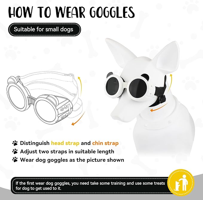 Extra Small Dog Helmet with Cute Dog Goggles, Protects Eyes & Head from Impact, Ideal for Puppy Riding/Outdoor Activities/Halloween Cosplay, White