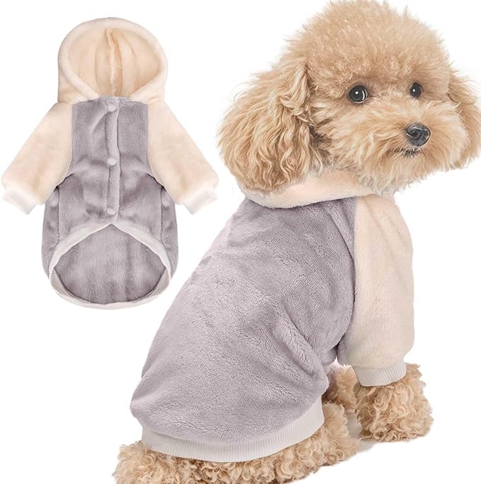 FabriCastle Dog Hoodie Sweater for Small Dogs Boy and Girl, Small Dog Clothes XS XXS Puppy Sweatshirt, Pet Outfit, Cat Clothing Super Soft Warm Snap On Closure (Lightgrey-Cream, X-Large)