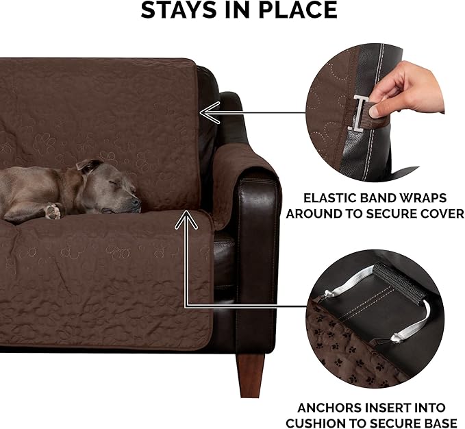 Furhaven Waterproof & Non-Slip Recliner Chair Cover Protector w/ Side Pockets for Dogs, Cats, & Children - Quilted Paw Print Living Room Furniture Cover - Espresso, Recliner