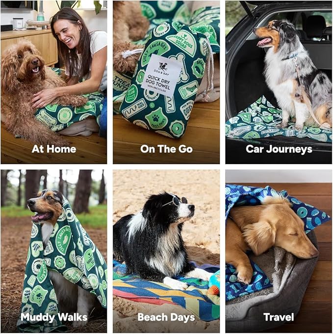 Dock & Bay Pet Towel - Super Absorbent & Quick Drying Dog Towels with Bag - 100% Recycled - Dog & Bay Club, Large (120x70cm, 47x27)
