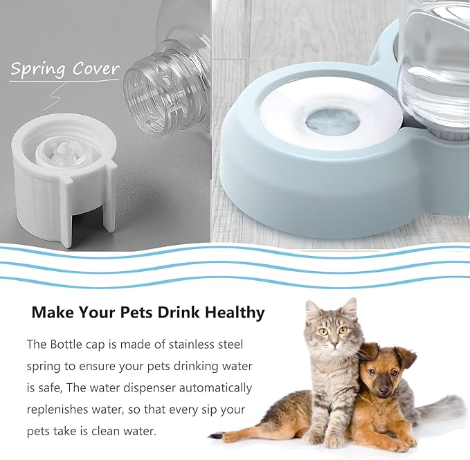 Dog Bowls, Puppy Cat Food and Water Bowl Set with Water Dispenser and Stainless Steel Bowl Non-Slip Mat, Detachable Gravity Pet Feeder and Waterer Set for Cats Dogs Puppy Rabbit (Pink)