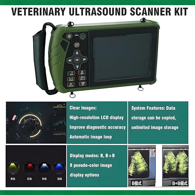 Animal Portable B-Ultrasound Scanner, Veterinary Pregnancy Diagnostic with 3.5 Mhz Convex Probe for Sheep Dog Cat and Pig Estimate The Number of Fetuses, Fetal Heart Beat