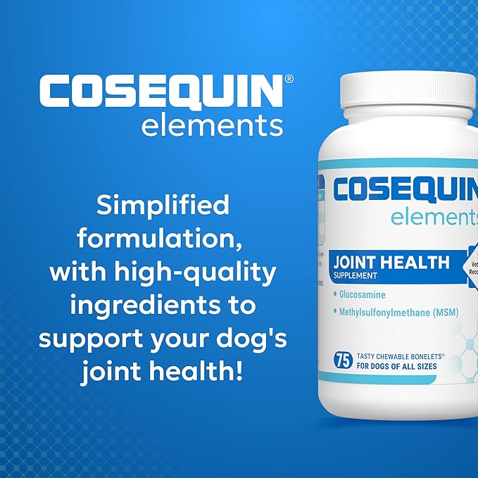 Nutramax Cosequin Elements Dogs Joint Health Supplement, Contains Glucosamine for Dogs, MSM, Supports Healthy Joints, for All Breeds and Sizes, Chewable Tablets, 75 Count (Pack of 2)
