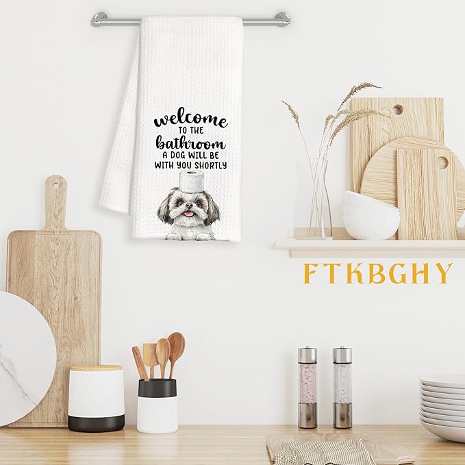 Funny Shih Tzu Hand Towels for Bathroom Decor, Dog Lover Gifts for Women Men, Shih Tzu Gifts Decorative Hand Towels for Bathroom Restroom Room, 16x24 Inch