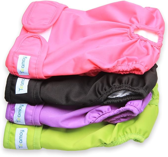Teamoy 4pcs Washable Female Dog Diapers, Reusable Doggie Diaper Wraps for Female Dogs, Super-Absorbent and Comfortable, Medium