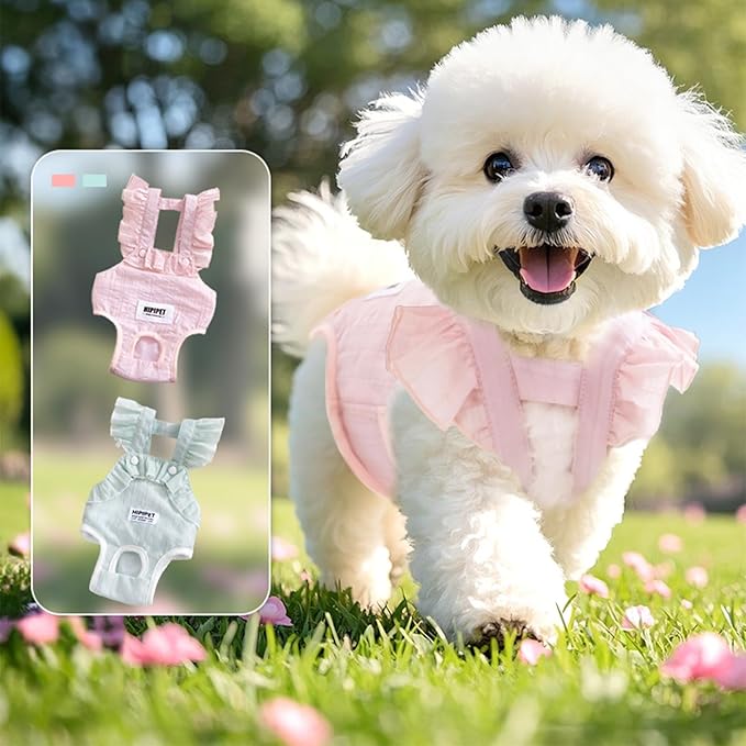 HDKUW Female Dog Diaper with Suspender, Washable Sanitary Pantie Reusable Puppy Sanitary Pants Pet Underwear Diapers Jumpsuits for Small Dogs Girl in Heat Period Pink M
