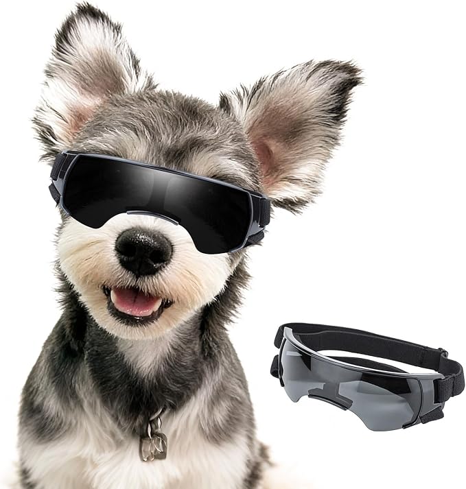 Dog Goggles for Small Dog Doggy Goggles with Adjustable Straps Anti-UV Doggie Sunglasses Windproof Eye Protection to Small Breed, Black