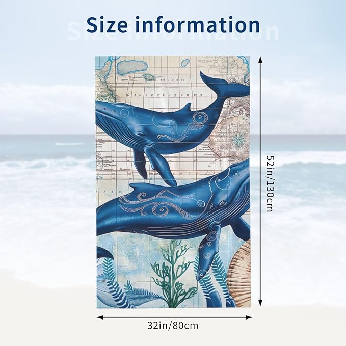 Vintage Whale Beach Towel 31inx51in, Nautical Ocean Map Sand-Free Microfiber Bath Towel Ultra Soft Quick Dry Pool Towel Absorbent Towel Lightweight Towel for Swimming Bathroom Decor