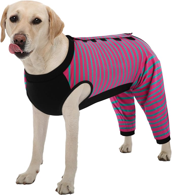 Kuoser Dog Recovery Suit, Anti Licking Dogs Rear Leg Sleeve, Abdominal Dog Surgical Suit with Pants Cover Protect Wounds, Dogs Elbow Protector Soft Pet Surgery Onesie Cone Alternative, Rose XL