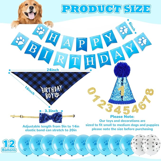 23 Pcs Dog Birthday Toy Set Cake Teething Squeak Interactive Puppy Birthday Party Supplies with Box for Small Medium Dog(Blue)