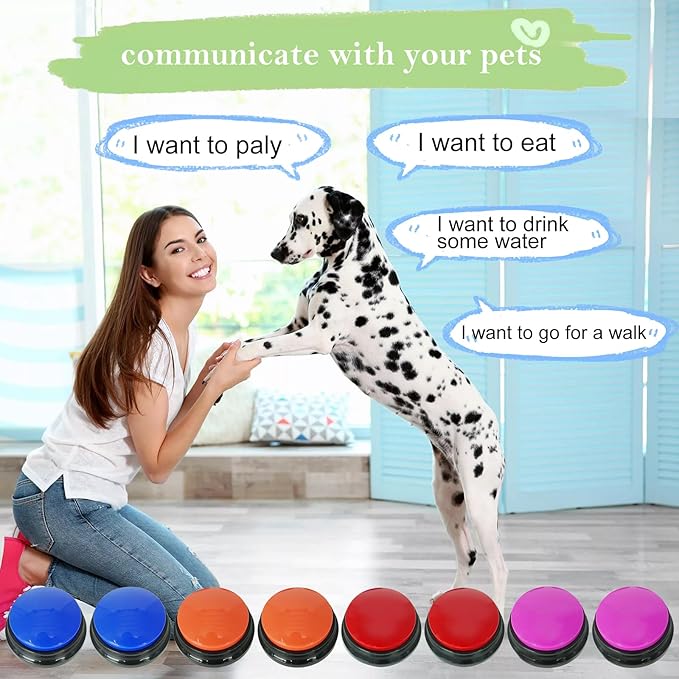 Set of 8 Dog Buttons for Communication, Voice Recordable Buttons for Classroom, Dog Training Talking Buttons Starter Set, Pet Easy Speaking Buttons Tools