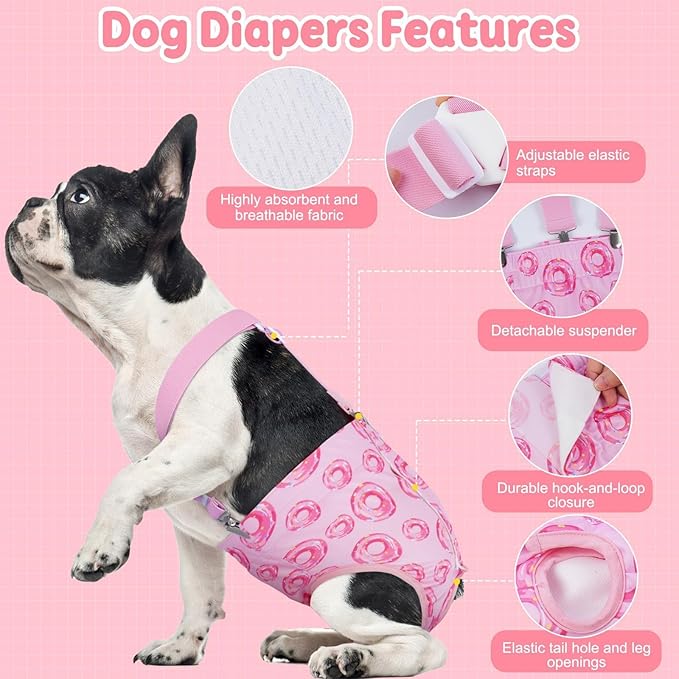 Reusable Female Dog Diapers with Suspender, Washable Dog Period Panties, Highly Absorbent Female Dogs Diapers for Heat Incontinence, 2X-Large