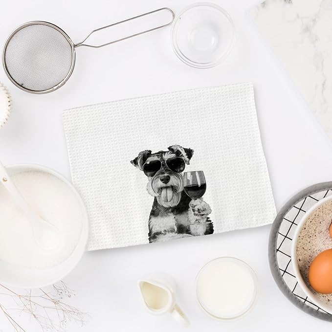 Schnauzer Gifts Wine Dog Kitchen Towels, Gifts for Schnauzer Dog Wine Lovers Decorative Hand Dish Towel for Kitchen Home Bar, Funny SchnauzerDog WineLover Home Bar Kitchens Decor(16x24 Inch)