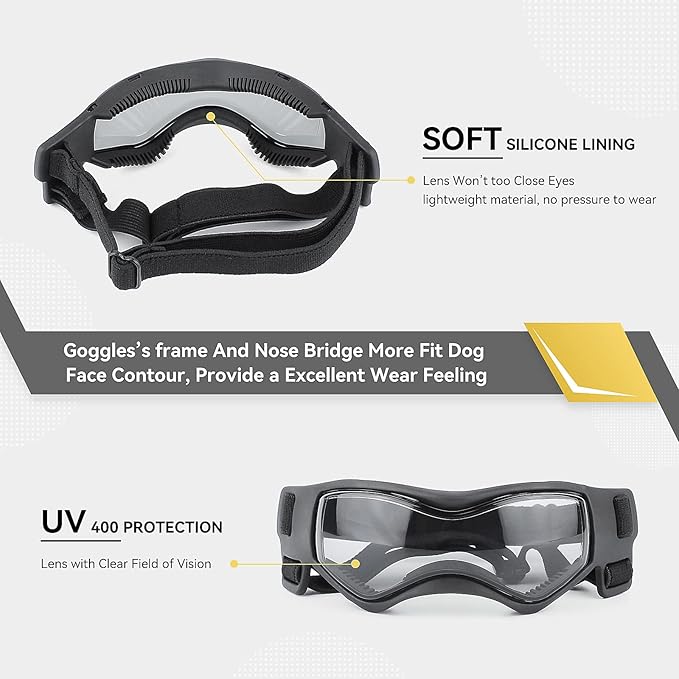 XS Dog Goggles for Extra Small Breed UV/Wind/Dust Protection Chihuahua Sunglasses with Adjustable Strap - Black
