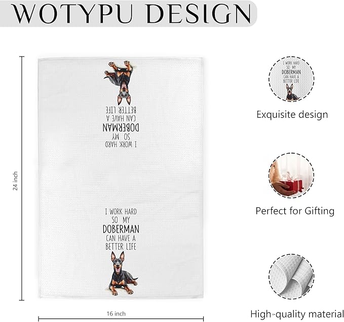 Funny Doberman Gifts Kitchen Towels, Doberman Gifts for Women Men Dish Tea Towels, Dog Lovers Gifts Decorative Hand Towel for Bathroom, Dog Bathroom Decor, 16x24 Inch
