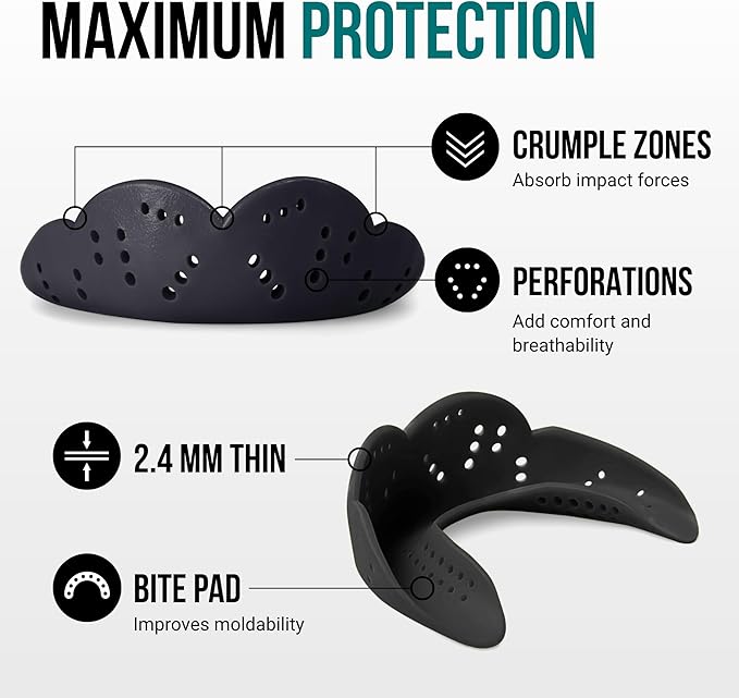 SISU Max Mouthguard - 50% Stronger, Maximum Protection for Rugby, MMA, Boxing, Lacrosse, Football, Hockey, High-Impact Sports - Adult Fit, Remoldable Up to 20 Times, Works for Braces