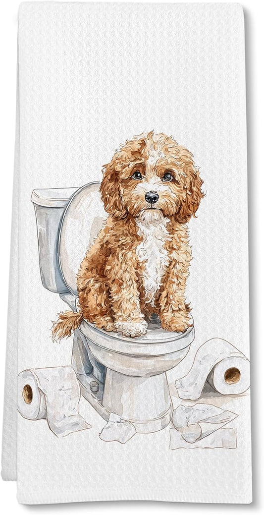 Funny Cavapoo Dog Bathroom Hand Towels, Cavapoo Gifts Hand Towel, Gifts for Dog Lovers Owners Decorative Towels for Bathrooms, Funny Puppy Pet Bathroom Toilet Washroom Decor, 16x24in