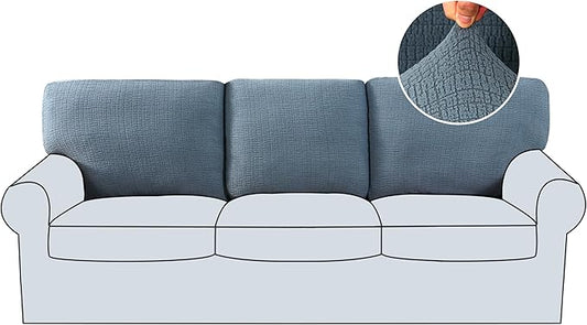 H.VERSAILTEX Jacquard Individual Couch Cushion Covers Stretch Sofa Covers for 3 Cushion Couch Anti-Slip Furniture Protector Soft Thickened Slipcovers Crizzle Pattern(3 Back Covers, Stone Blue)