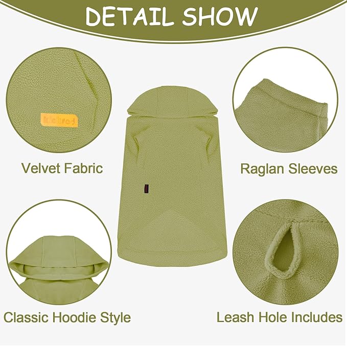Dog Hoodie Sweatshirts, Fleece Warm Sweater for Dogs, Pet Warm Sweatshirt, Granular Velvet Sweater with Hat and Leash Hole, Soft Velvet Outfit Coat for Small Medium Large Dogs Bean Green(M)