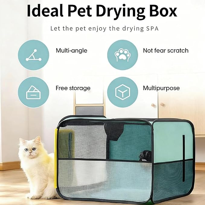 AiVIE Foldable pet Drying Box | cat Drying Box， 20.5 x 15.7 x 20.5 Hair Drying case is Suitable for Cat & Small Dog.Stress-Free at Home, Outdoor-Ready for Travel with Your Pet.