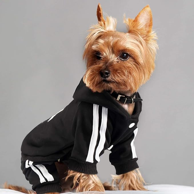 Weowin Pet Outfit - Cute Dog Hoodie Tracksuit Sweater Winter Clothes Pajamas Jumpsuit 4-Legs Black for Puppy Small Medium Large Dogs Girl or Boy (Large)