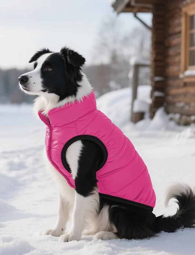 AURUZA Dog Winter Coat, Warm Waterproof Dogs Jacket Small Pet Vest for Medium Dogs Windproof Pet Fleece Vest Snow Jacket for Cold Weather(Hot Pink,L)
