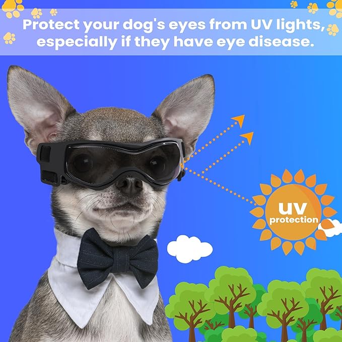 Small Dog Goggles Small Breed, Small Dog Sunglasses UV Eye Protection for Medium Breed Dogs, Doggy Goggles Puppy Eyewear Glasses Pet Sunglasses, Black