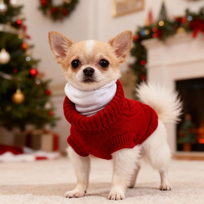 Dog Sweater for Small Dogs Winter Dog Knitted Sweaters Warm Puppy Clothes Turtleneck Pullover Sweater Thick Pet Knitwear for Chihuahua Teacup Yorkie (Wine red, Small)