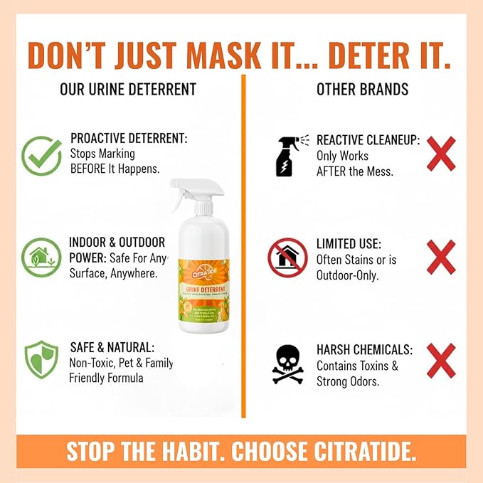 Urine Deterrent Spray for Dogs & Cats – Heavy Duty Plant-Based Formula Prevents Marking on Floors, Furniture & Carpets – Natural Citrus & Cedarwood Scent – Safe for Pets & Home – 32 fl oz