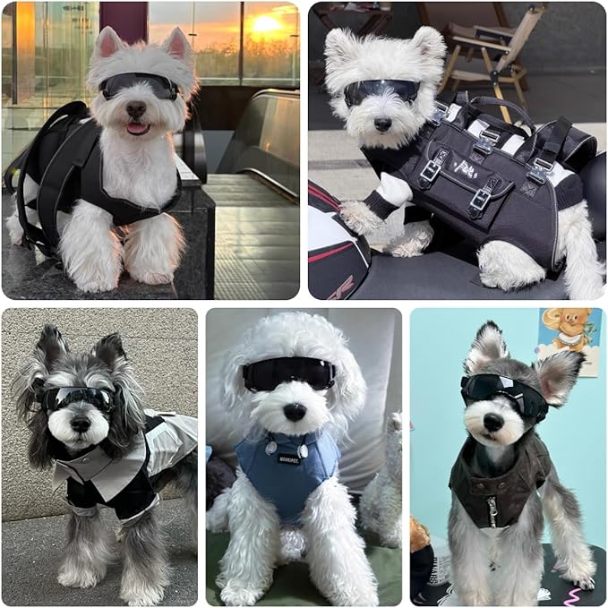 Dog Goggles for Small Dog Doggy Goggles with Adjustable Straps Anti-UV Doggie Sunglasses Windproof Eye Protection to Small Breed, Black