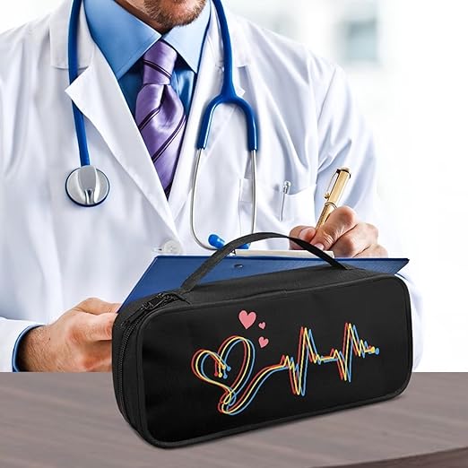 Gomyblomy Black Stethoscope Case with Extra Room for Nursing Accessories Lightweight Stethoscope Holder Compatible with Most Stethoscopes, Heart and Electrocardiogram Print