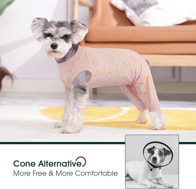 Kuoser Dog Recovery Suit, Anti Licking Dogs Rear Leg Sleeve, Abdominal Dog Surgical Suit with Pants Cover Protect Wounds, Dogs Elbow Protector Soft Pet Surgery Onesie Cone Alternative, PinkCake 3XL