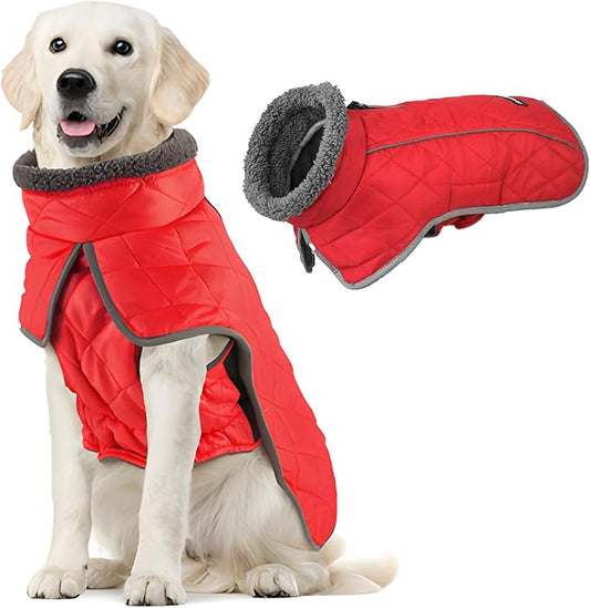 Fragralley Dog Coat Large, Waterproof Dog Jacket with Warm Fleece Lining, Adjustable Reflective Dogs Winter Coat, Turtleneck Pet Coats for Cold Weather (Red XL)
