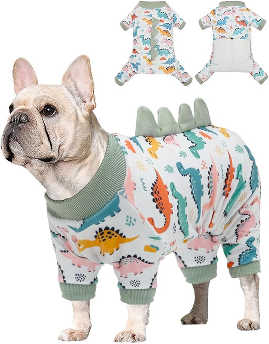 CuteBone Dinosaur Costume Dog Pajamas, Stretchy Spandex Crystal Velvet Sleepwear Coat for Small Dogs, Soft & Warm Pet Outfit Clothes for Cold Weather, Cozy Pullover Design COSP17XL