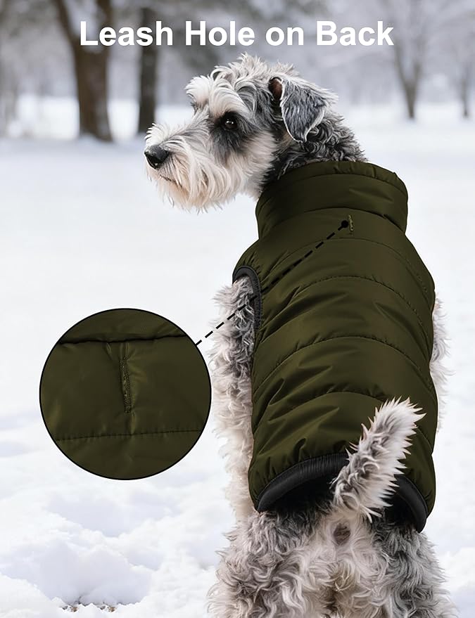 AURUZA Dog Winter Coat, Warm Waterproof Dogs Jacket Small Pet Vest for Medium Dogs Windproof Pet Fleece Vest Snow Jacket for Cold Weather(Army Green,S)