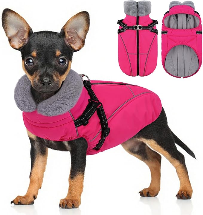 Dog Jackets for Medium Dogs, Dog Winter Coat, Reflective Pet Warm Fleece Vest for Cold Weather, Rose M