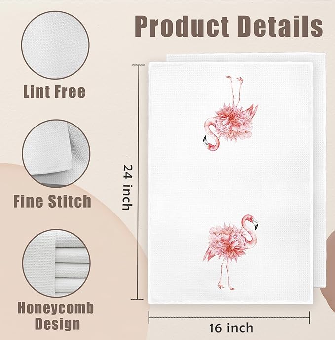 Pink Floral Flamingo Bathroom Hand Towels Set of 2, Flamingo Gifts for Women, Pink Flamingos Decor Hand Towels for Bath Room Washroom, Tropical Animal Kitchen Dish Towel, 16x24 Inch