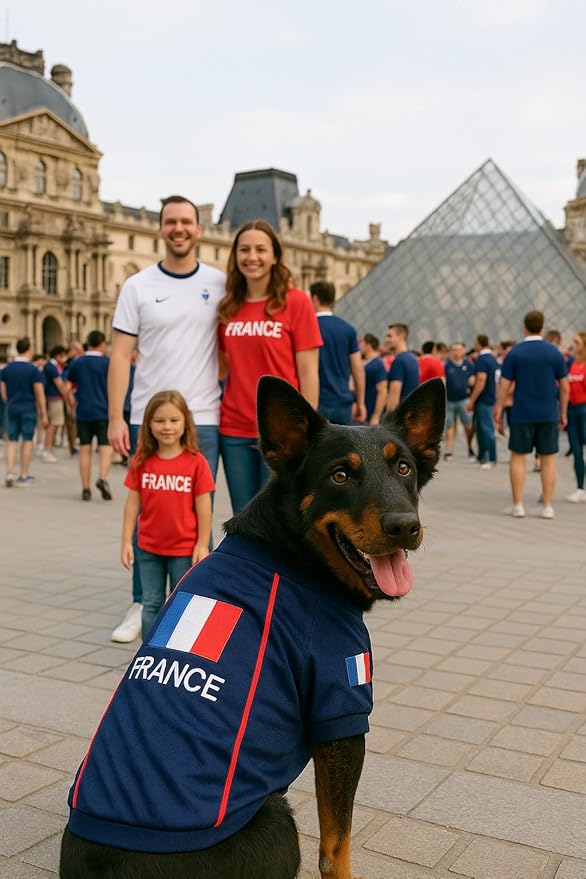 Parisian Pet Team France Dog Jersey - Breathable Mesh Puppy Football Jersey - Lightweight Stretch Sporty Dog Clothes - Summer Shirts for Large Dogs - Soccer Jersey for Dogs - Sportswear Pet Clothes