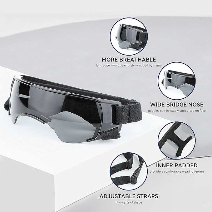 Dog Goggles for Small Dog Doggy Goggles with Adjustable Straps Anti-UV Doggie Sunglasses Windproof Eye Protection to Small Breed, Black