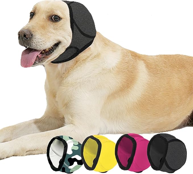 BAMY Swimming Waterproof Dog Ear Caps, Calming Large Dog Ears Cover, Pet Shower Muffs for Ear Protection for Bath for Grooming (Gray, L (Size L: Head Circumference 18"-24"))